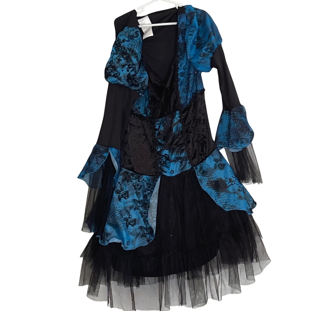 Walmart Gothic Witch Costume Set Black Blue Floral Tulle W406707WM Small 4-6